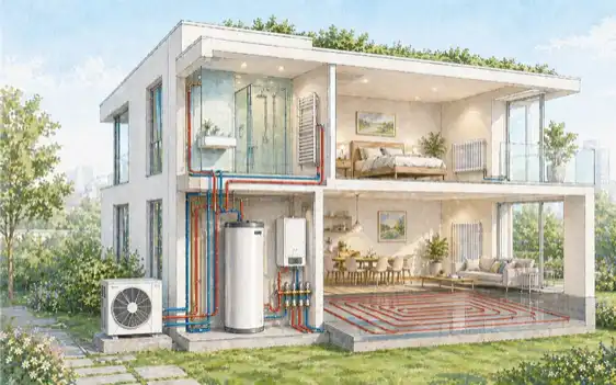 Impianto di riscaldamento e climatizzazione — caldaia a condensazione, pompa di calore, riscaldamento a pavimento radiante — SMA Energia Viterbo
